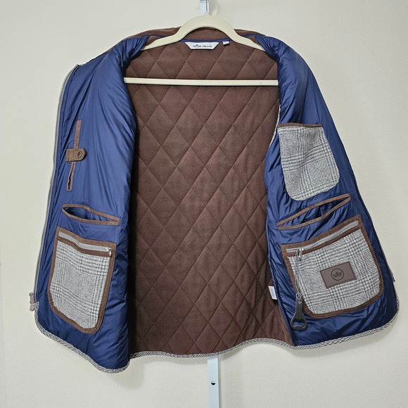 PETER MILLAR Men's Wool Quilted Lined Zipper & Button Gray Plaid Vest Sz L - Picture 3 of 15